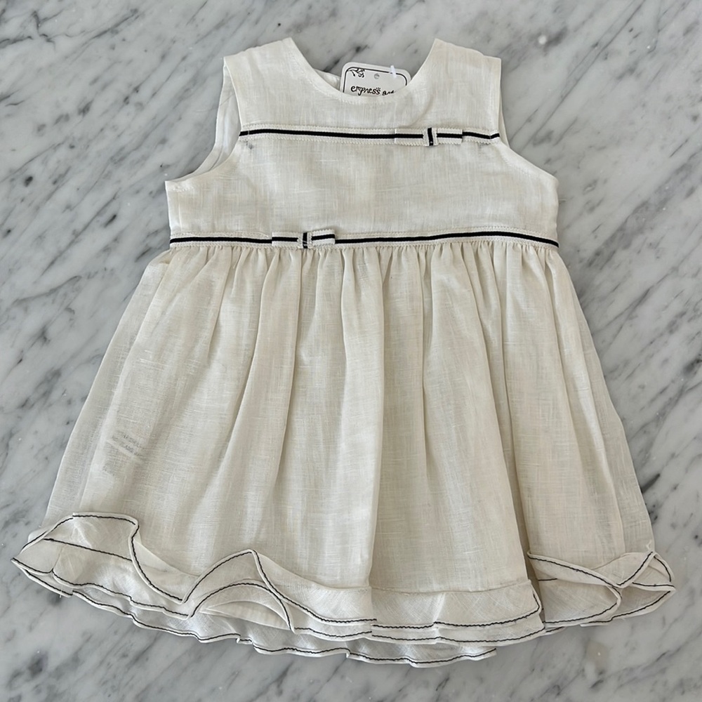 New Empress Arts Baby Girl Natural Linen Dress with Black Accents